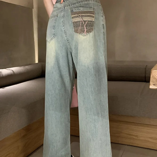 Light Color Niche High Waist Drape Soft Jeans Korean Version of Thin Straight Pants Women Light Blue