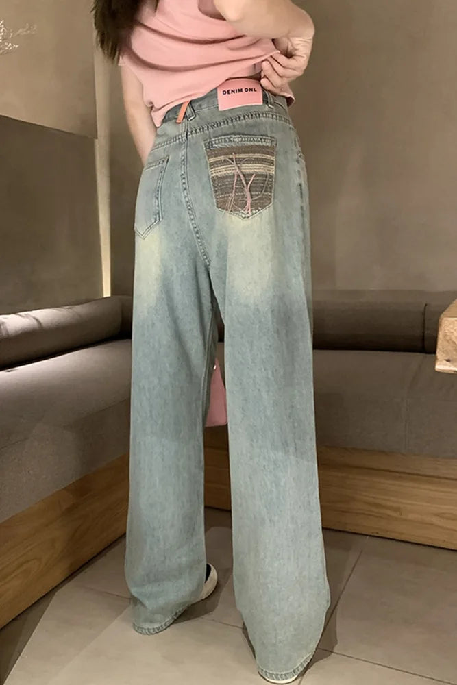 Light Color Niche High Waist Drape Soft Jeans Korean Version of Thin Straight Pants Women Light Blue