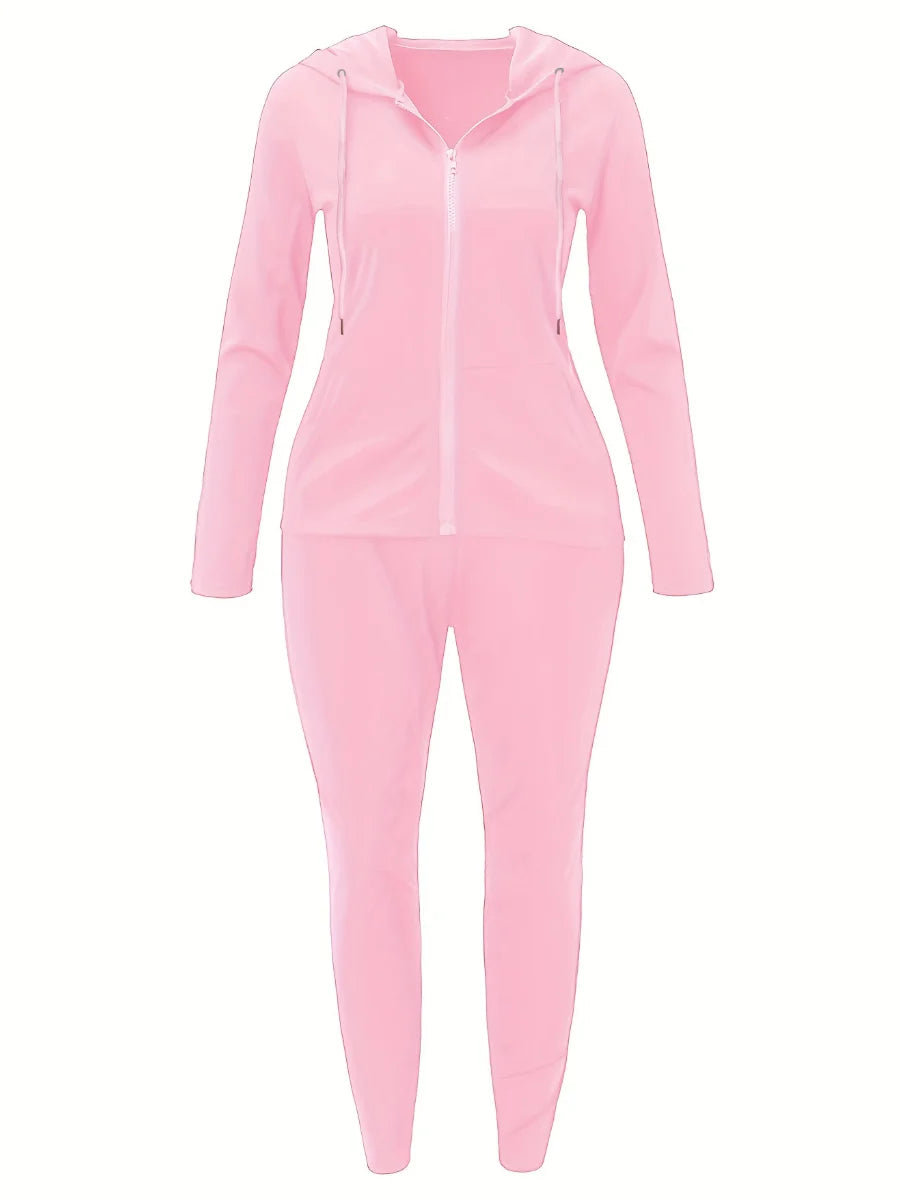 LW Plus Size Autumn Womens Kangaroo Long Sleeve Casual Tracksuit Set  Hooded Collar Pocket Design Two Piece Pants Set Outifits