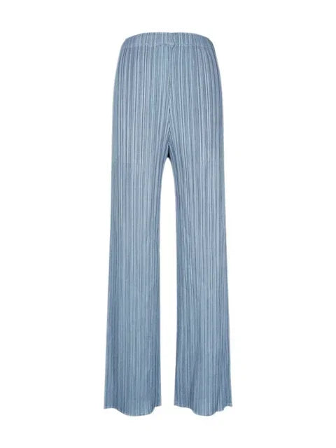Spring Summer Autumn Women Casual Elegant Ladies Miyake Designer Casual Loose Straight Pleated Pants High Waist Trousers Light Blue One Size