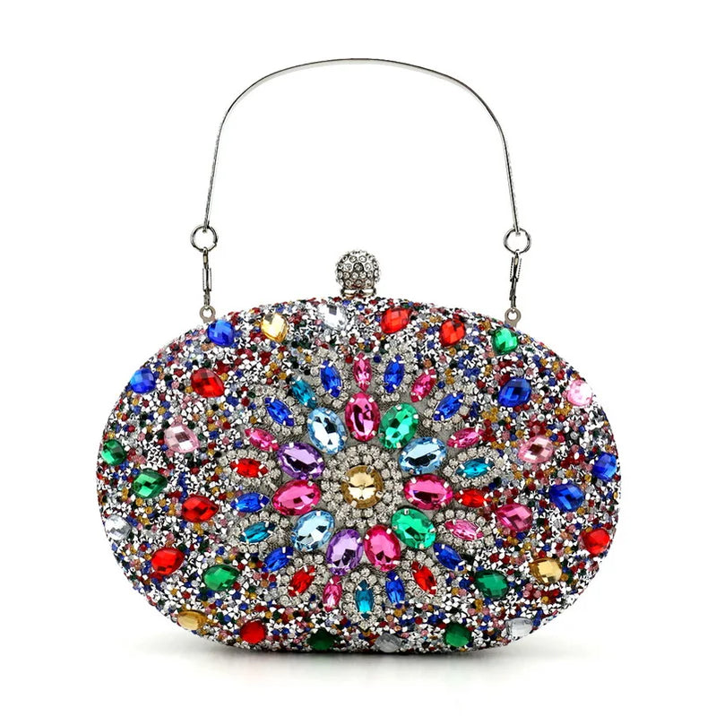 Diamonds Purple Color Women Evening Bags Flower Rhinestones Egg Design Fashion Female Clutch Handbags YM3108silvercolor