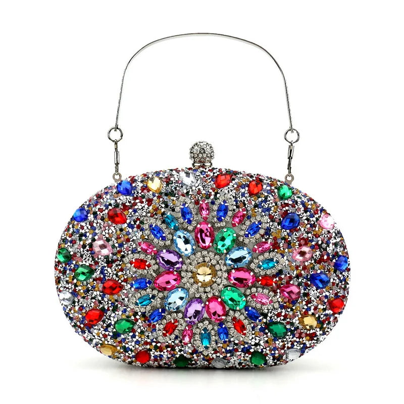 Diamonds Purple Color Women Evening Bags Flower Rhinestones Egg Design Fashion Female Clutch Handbags YM3108silvercolor