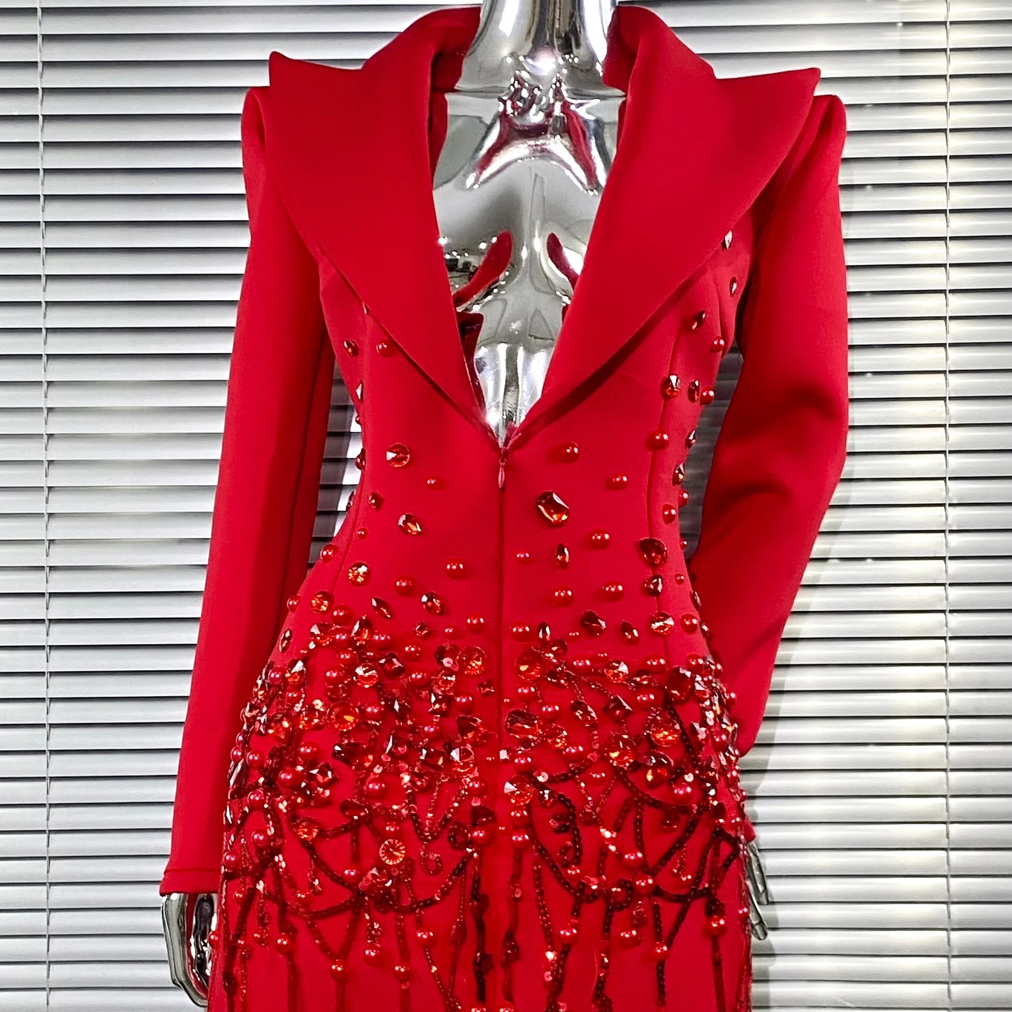 2025 Luxury Diamonds Shining Sequins Deep V-Neck Mini Suit Dress Fashion Woman Birthday Party Dress  Stage Performance Costume