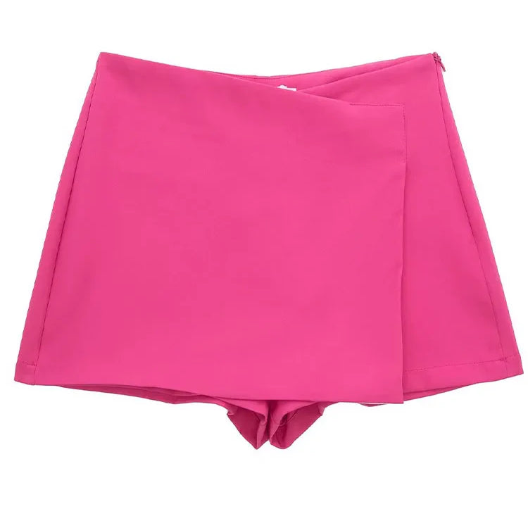 TRAFZA Women New Fashion 2023 Summer Solid Shorts High Waist With Zipper For Women Clothing Casual Slim Streetwear