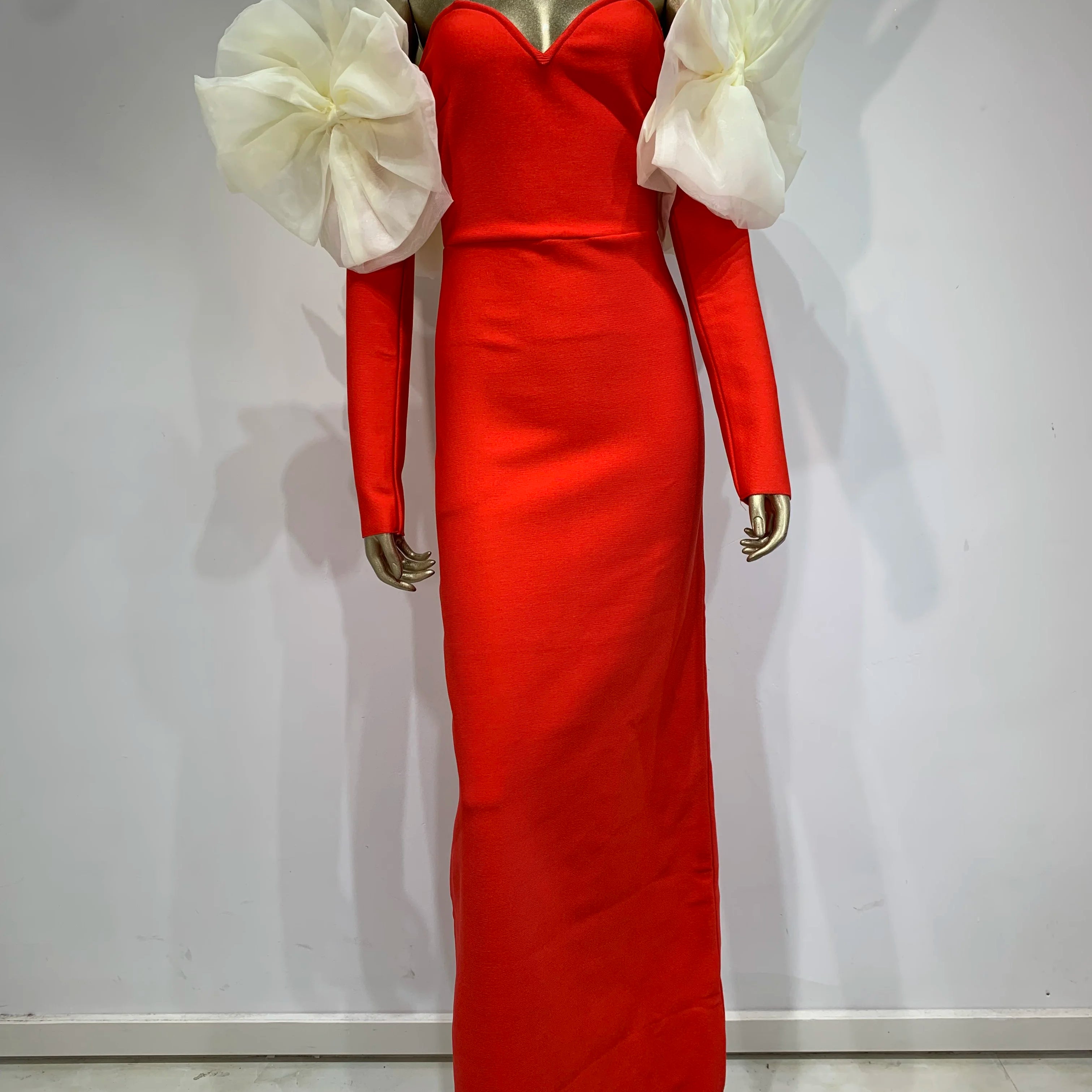 Women Sexy Off Shoulder Long Sleeve Red Black Maxi Long Celebrity Bodycon Bandage Dress 2025 Elegant Evening Club Party Dress
