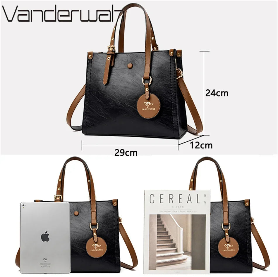 3 Layers Casual Tote Vintage Ladies Tote Hand Bag Leather Luxury Handbags Women Designer Bags for Women Sac A Main Femme