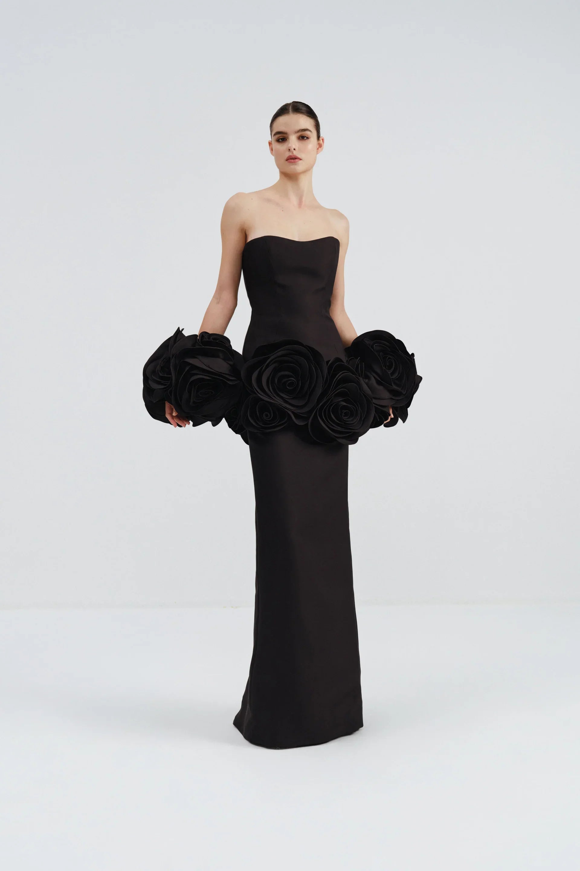 2025 Stereoscopic Flowers Strapless Bandage Ankle Length Evening Dress Fashion Woman Birthday Party Dress Celebrity Party Outfit