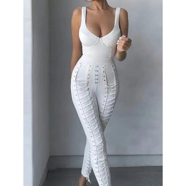 Macacão preto e branco sem mangas com faixa de rayon e coquetel para festa bodycon