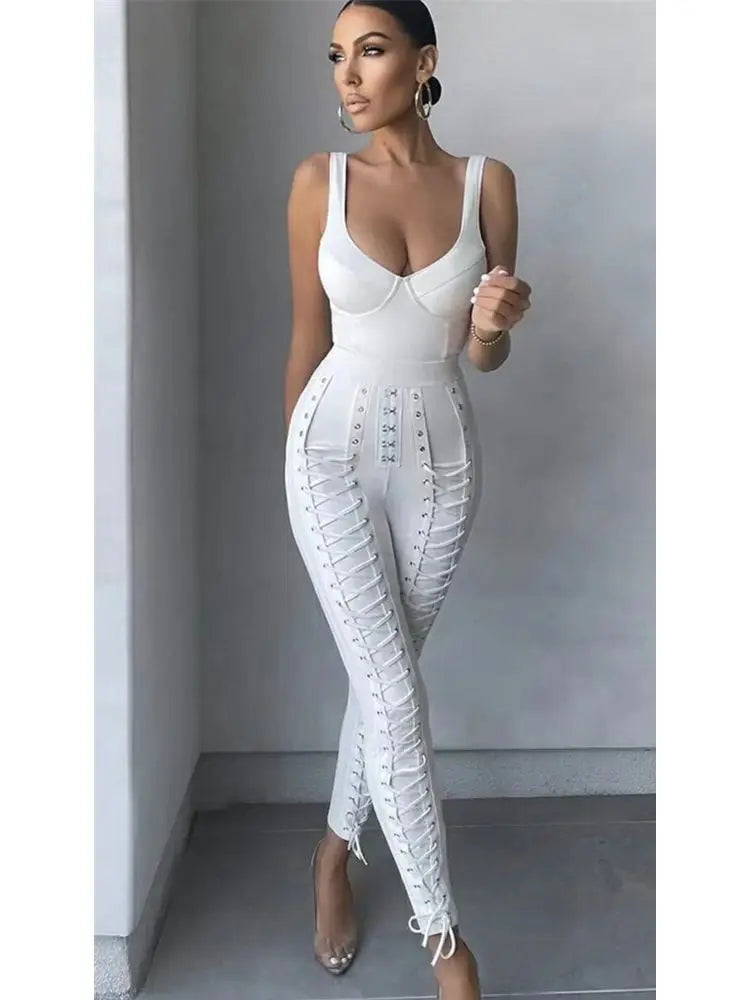 Macacão preto e branco sem mangas com faixa de rayon e coquetel para festa bodycon