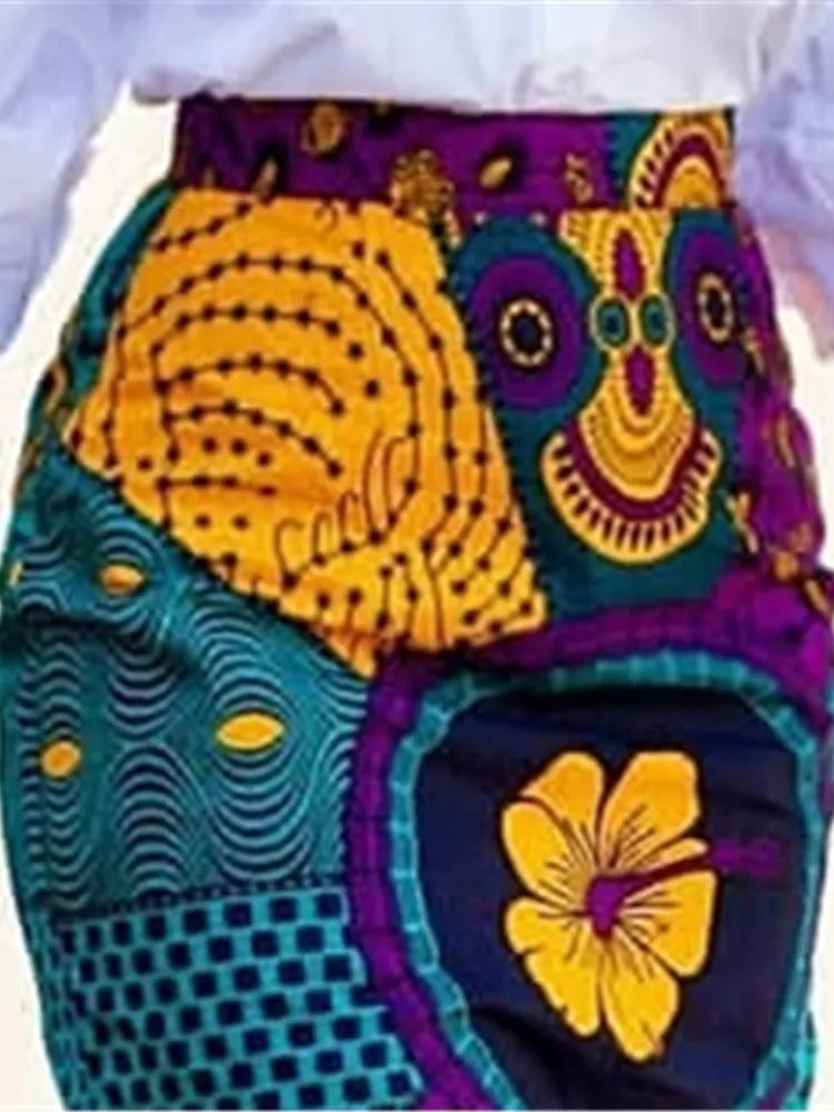 Women Summer Print Skirt Vintage Floral African Fashion High Waist Tassel Classy Modest Elegant Retro Jupes Falads Drop Shipping