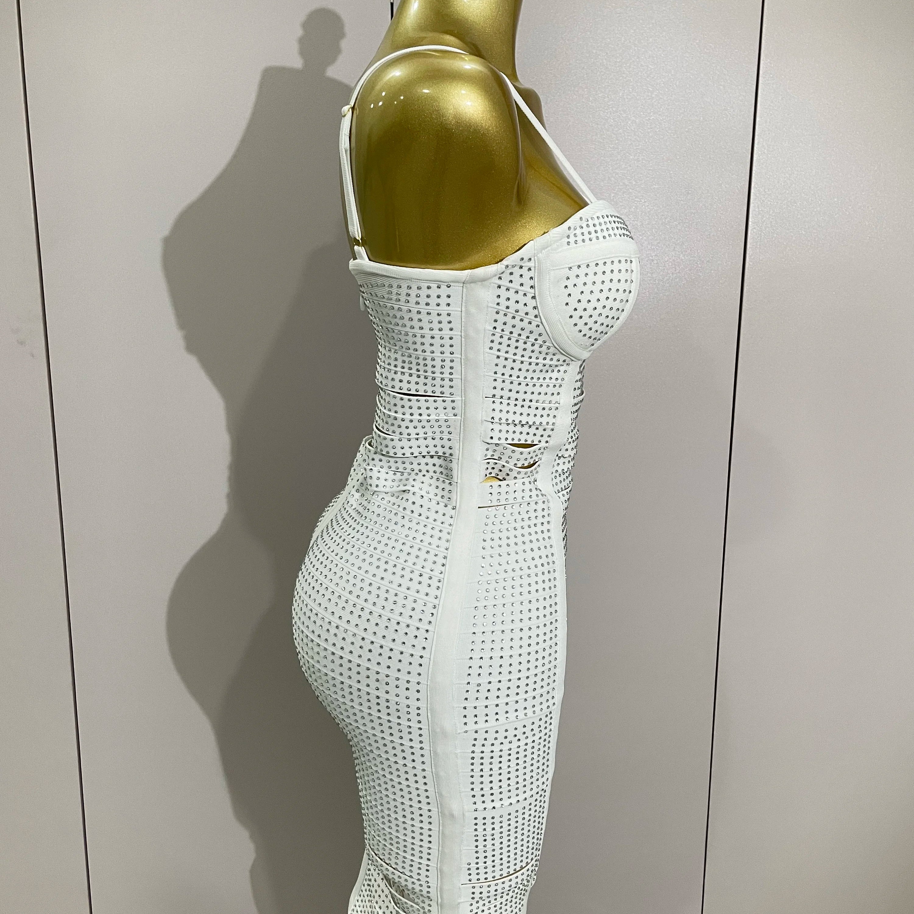 Shiny Diamond White Sleeveless V-neck Slim Short Dress 2025 Women Elegant Evening Club Prom Birthday Cocktail Dresses Vestido