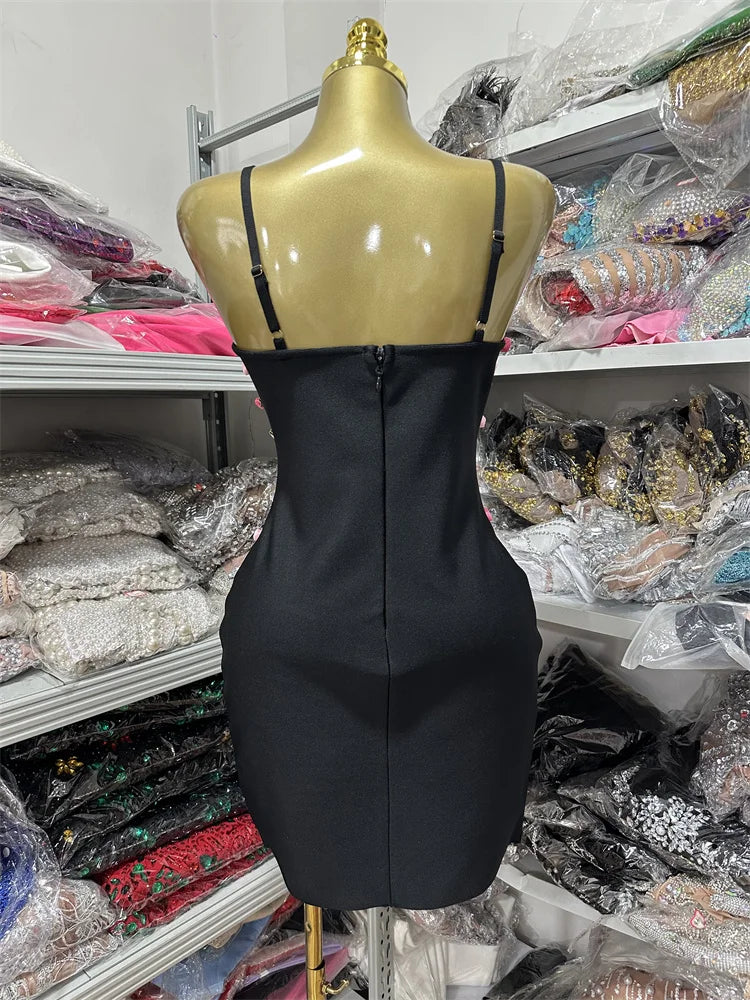 Women Sleeveless Sexy Strap Flowers Bodycon Bandage Mini Dress Celebrate Girls' Vacation Birthday Outfit