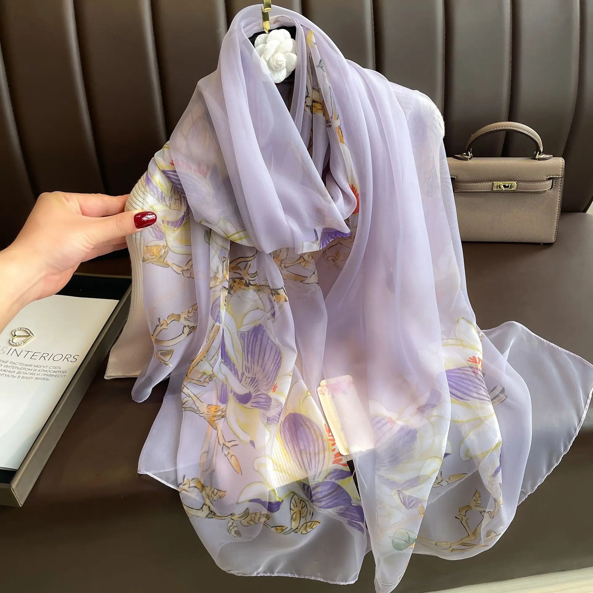 Silk Scarf Foulard Female Headbanda Luxury Hijab Women Soft Warm Pashmina Beach Scarves Echarpe Shawl Large Wrap Echarpe Bandana see chart 37