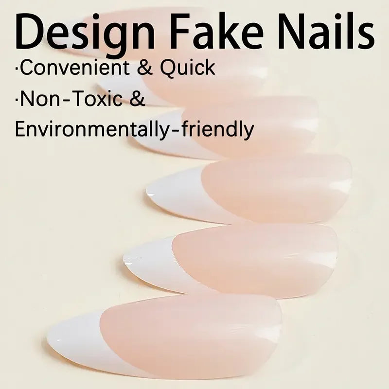 24Pcs Minimalist Fake Nails White French Tip Press On Nails Glossy Medium Almond Shape Full Cover False Nails For Women Girls