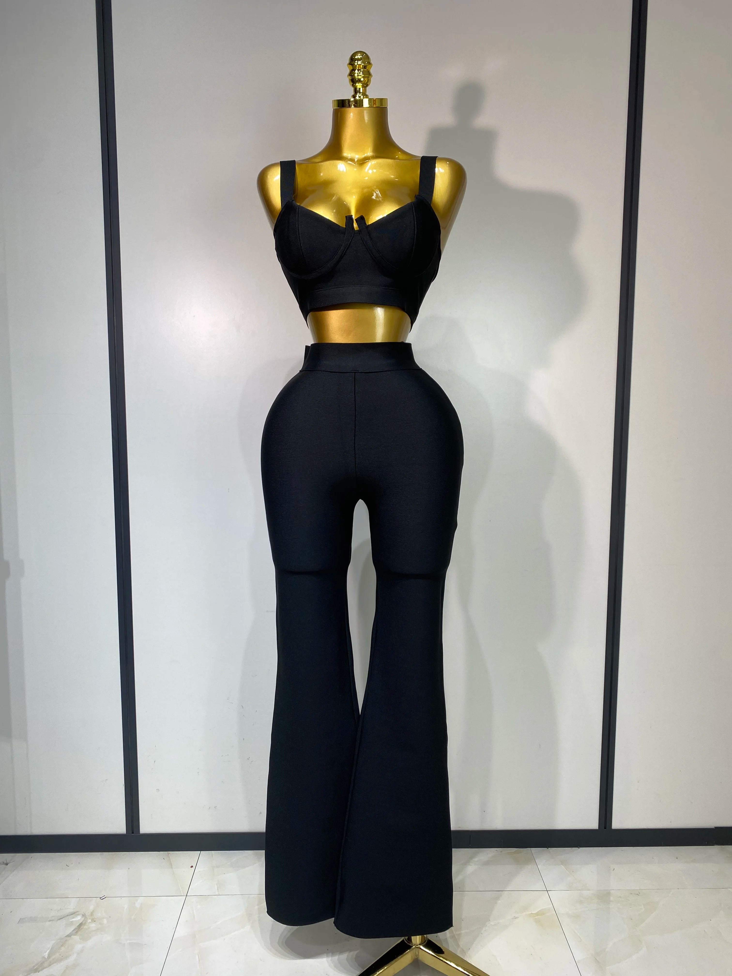 Women Sexy Bandage Crop Top Pant Set Evening Party Club Luxury Birthday High Street Fashion Elegant Luxury Birthday Outfit 