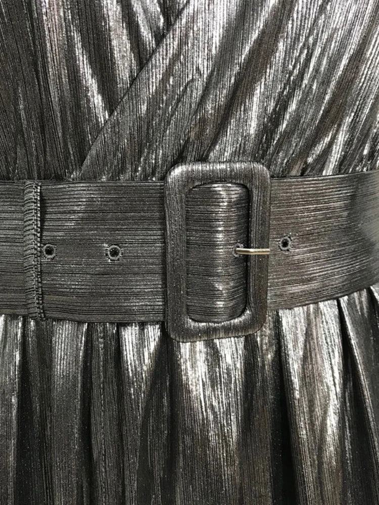 DEAT Fashion Women's Dress New Solid Diagonal Collar Sleeveless One Shoulder High Waist Split Dresses Female Summer 17A2407