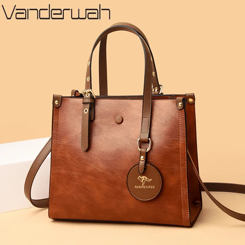 3 Layers Casual Tote Vintage Ladies Tote Hand Bag Leather Luxury Handbags Women Designer Bags for Women Sac A Main Femme