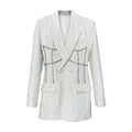 Fashion Trend Jacket Diamond Pattern Lapel Double-breasted Waist Mid-length Blazer Women coat WHITE