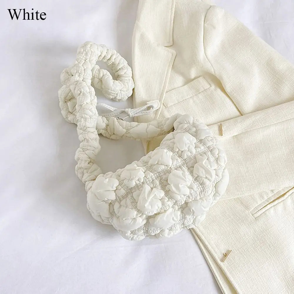 Cloud Quilted Shoulder Bag Simple Bubbles Solid Color Shopping Bag Pleated Handbag Women Girls white