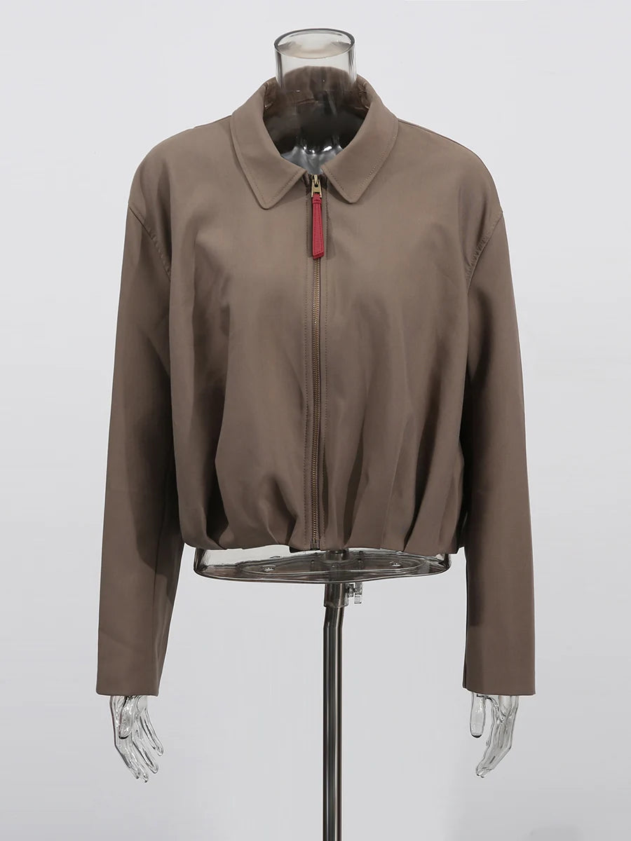 TWOTWINSTYLE Fashion Casual Two Piece Sets for Women Lapel Long Sleeves Patchwork Zipper Top High Waist Wide Leg Pant Set Female