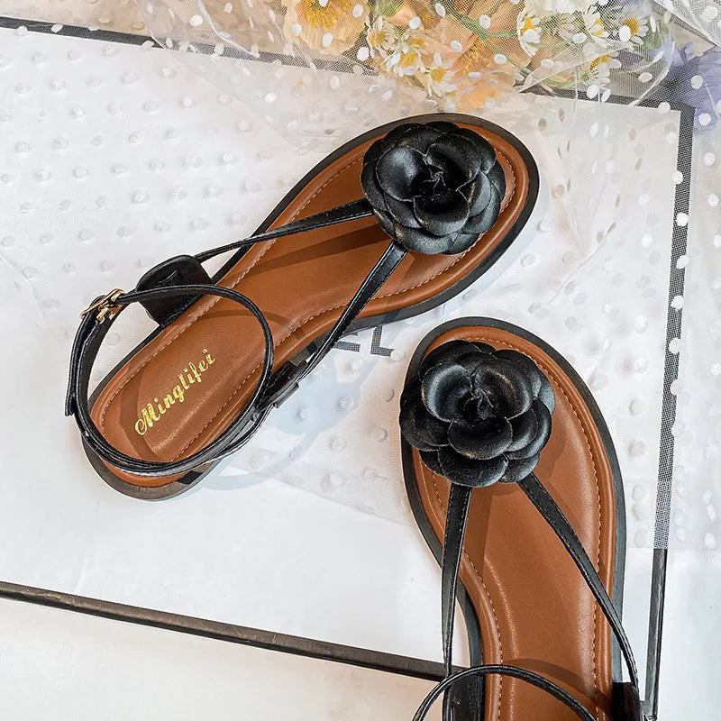 new summer women's sandals fashion flower design Korean style party and work wear ladies casual flat shoes Large size 41-43
