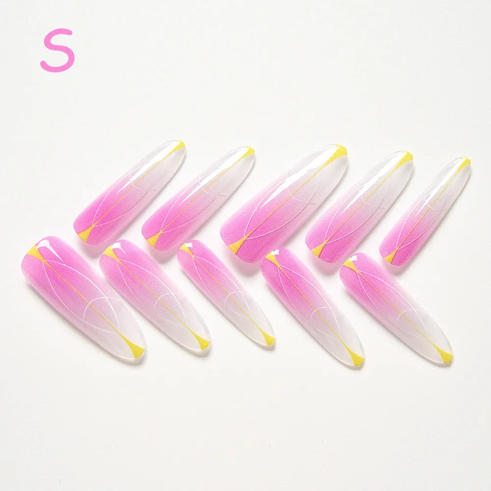 10Pcs/set Lucky Nine-tailed Fox Printed Chinese Style False Nails Long Press-on Acrylic Fakes Nails Adhesive Unique Design