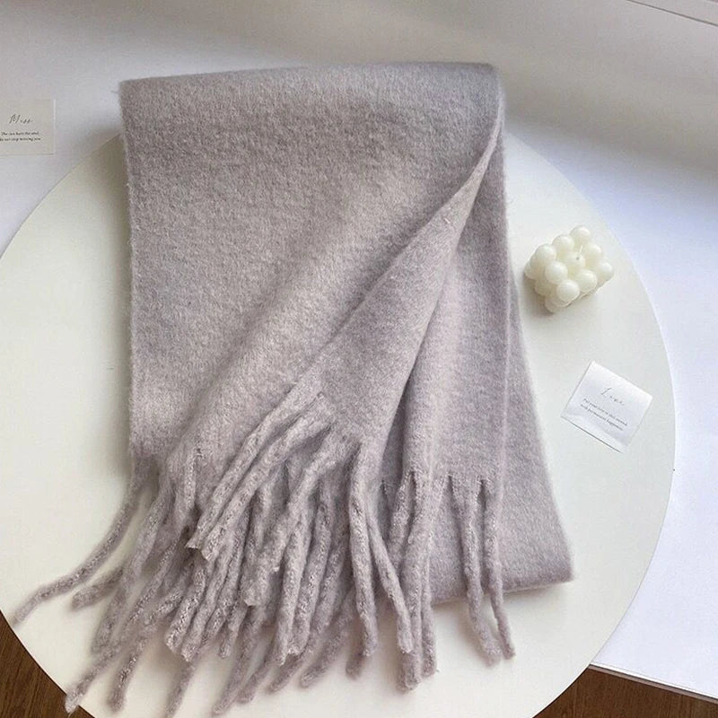 Winter Scarf Women Luxury Autumn Winter Cashmere Scarf Thickened Warm Shawl Classic Tassels Fluffy Scarf Solid Color Soft Shawl A17