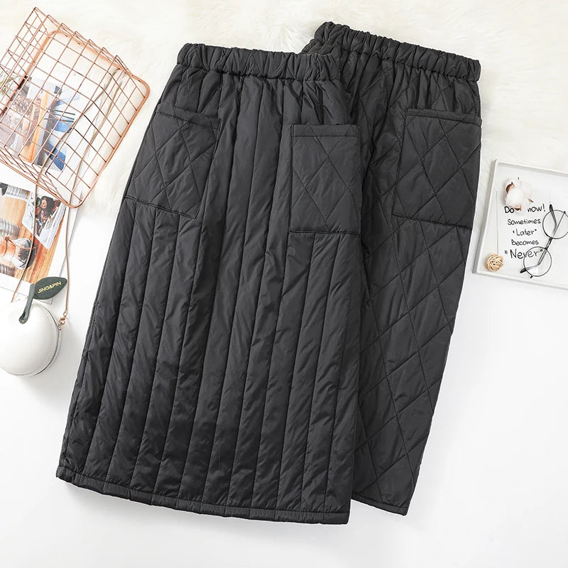 Women'S Skirts Fashion Winter High Waist Skirt New Windproof And Warm Zipper Down Cotton Skirt Large Size Black Skirt