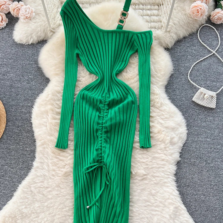 Women Dress Autumn Winter Sexy Package Hips Bodycon Dress Chic Fashion Luxury Knitted Dress Party Vestidos