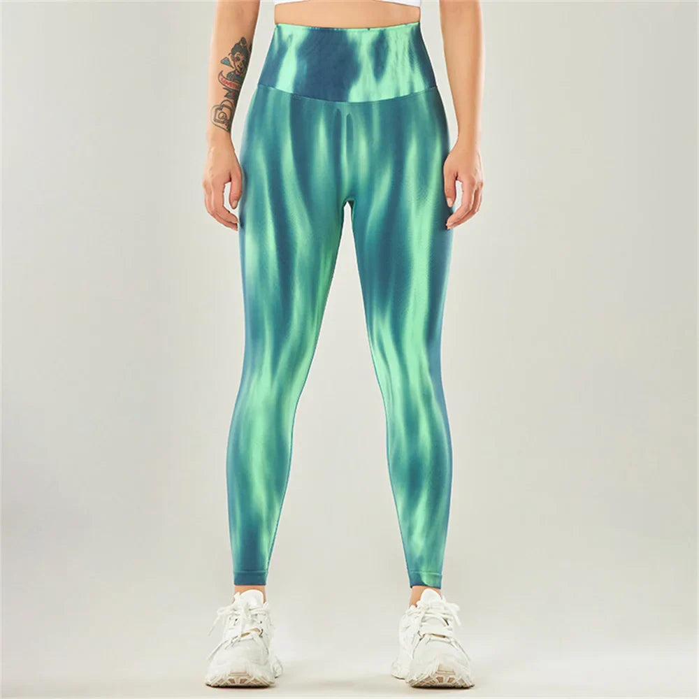 Fashion Aurora Print Seamless Gym Scrunch Shorts Set Push Up Women Sportswear Yoga Wear Training Suit for Fitness Sport Outfit Leggings 1
