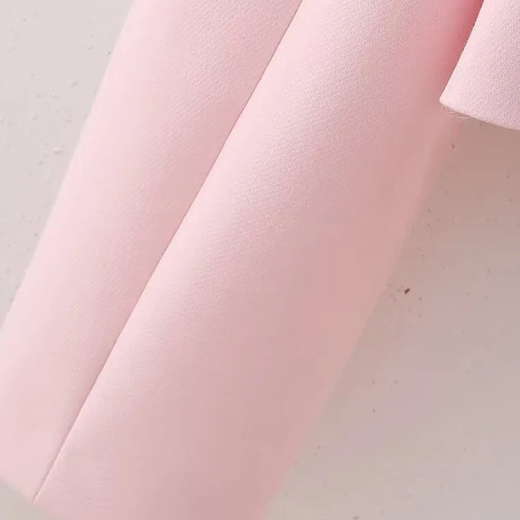 TRAF Spring Elegant Women Pink Y2K Short Blazer Metal Flower Button Long Sleeve Female Suit Jacket Turn Down Collar Tops