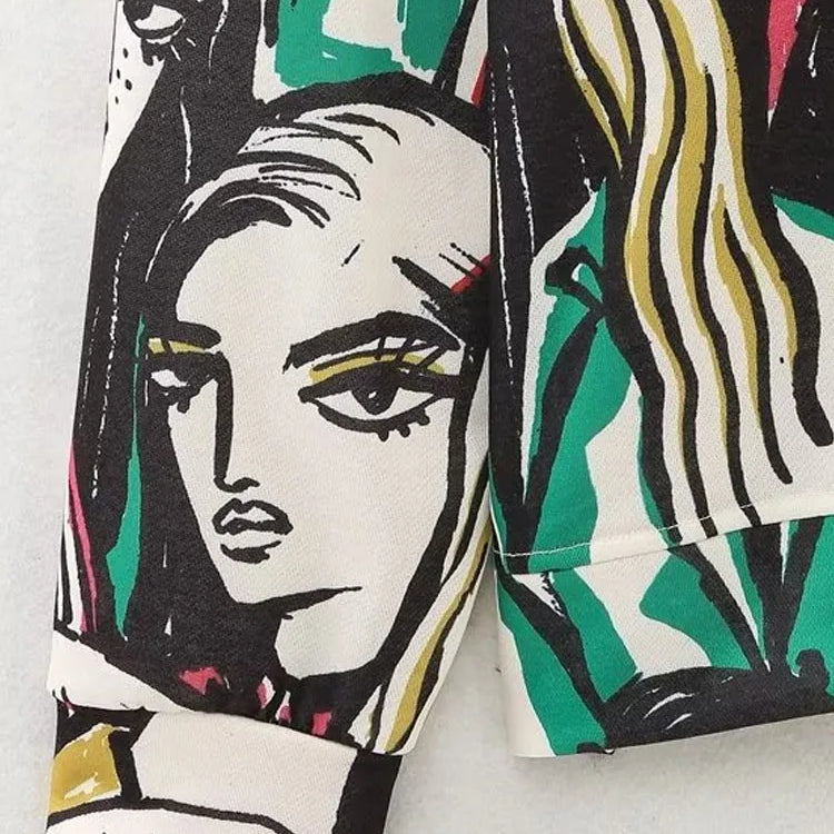 Women Fashion Girl Print Sweatshirt Vintage O Neck Long Sleeve Female Pullovers Chic Tops