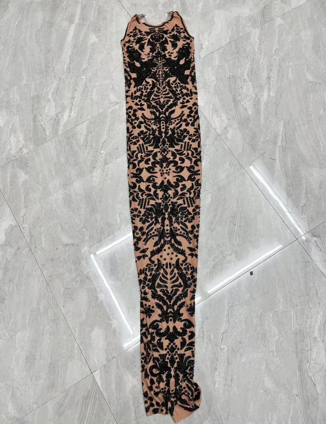 Women's Black Pattern Rhinestone Sparkly Ball Dress Birthday Luxury Dinners Sexy Maxi Dress Celebrate Party Evening Gown Heijiao