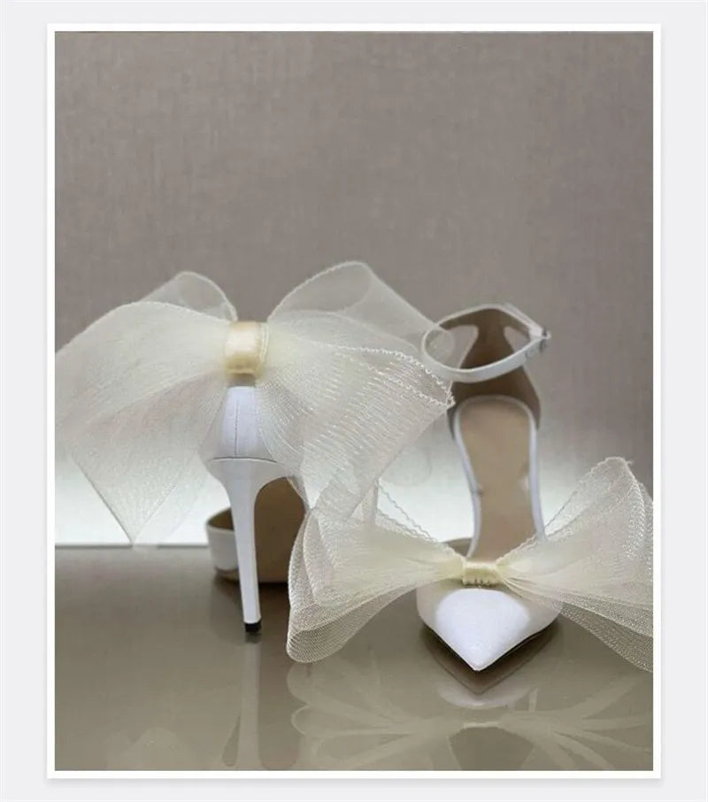 Big Butterfly-Knot Sandals Woman Summer High Heels Women Pumps Pointed Designer Shoes Mary Janes Sexy Stiletto Wedding Shoe