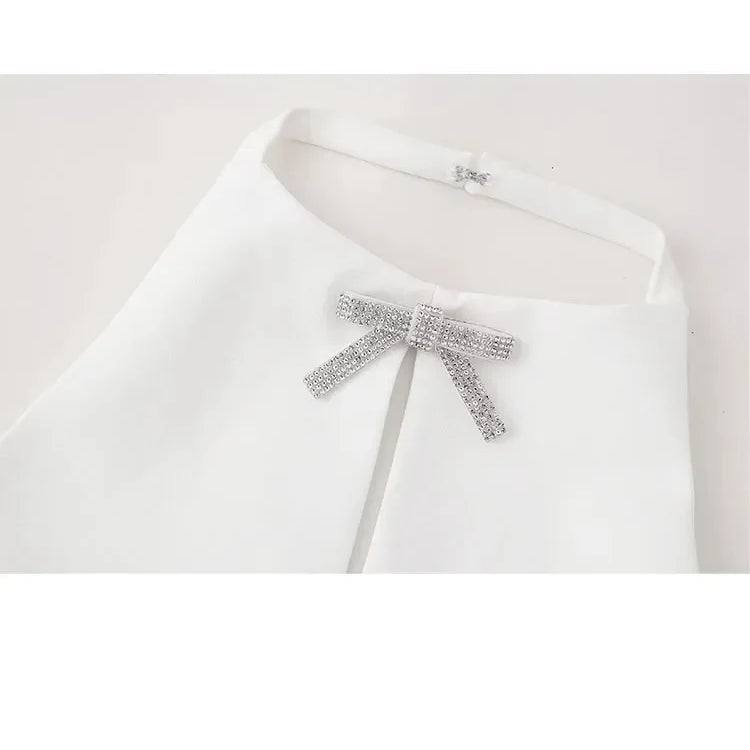 HH TRAF Summer Sexy Halter Tops Woman Fashion Solid O-Neck Sleeveless Hollow Out Backless Bow Decoration Female Elegant Slim Top