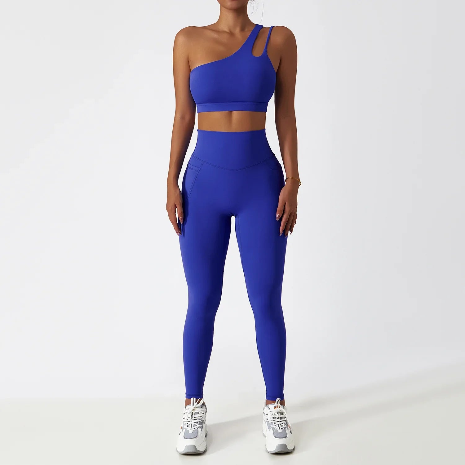 Women Seamless One Shoulder Yoga Set Sexy Sports Bra Workout High Waist Yoga Suit Leggings Workout Set Fitness Suits Sportswear B3
