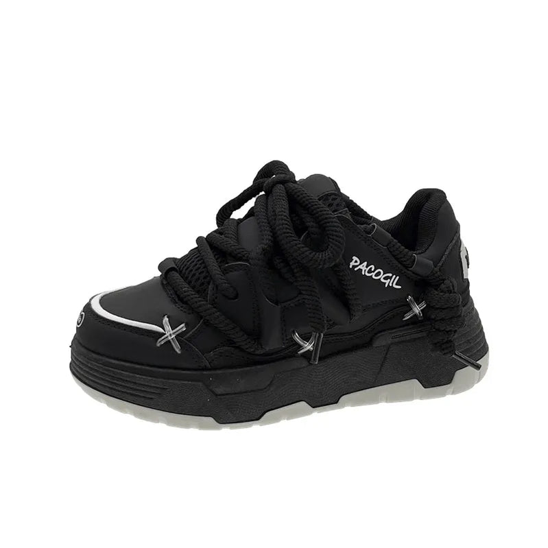 Women's Sneakers Vulcanized Shoes Winter Fashion Protective Platform Shoes Non-slip Rope Decoration Comfortable Women's Shoes black