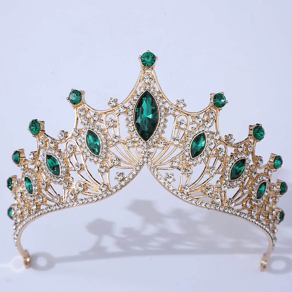 Baroque Black Tiara Crown For Wedding Birthday Party Hair Jewelry Queen Bridal Bride Purple Crystal Crown Hair Accessories gold green