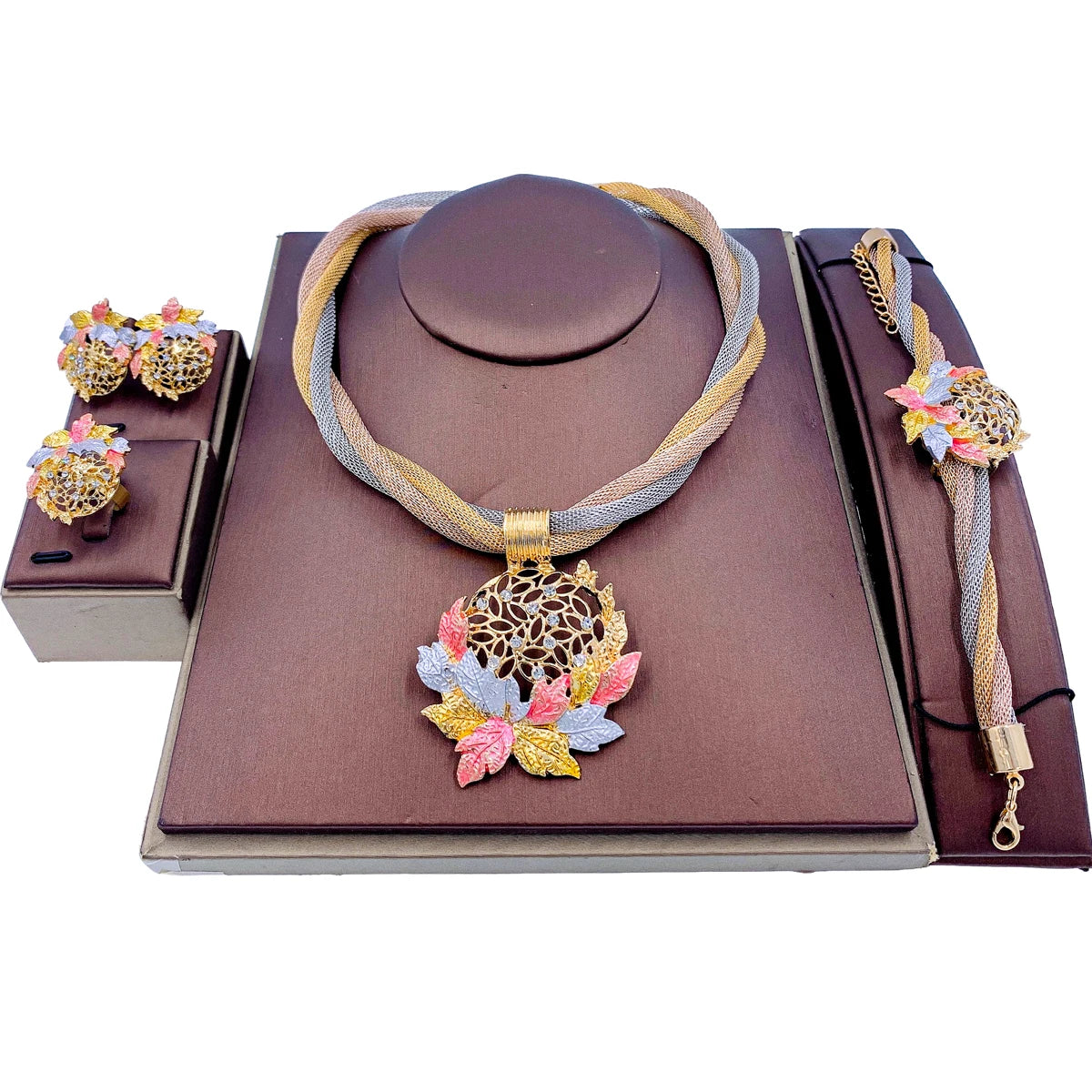 Dubai Gold Plated Jewellery for Women Luxury Indian Wedding Jewelry Sets Nigerian Bridal Costume Party 24k Necklace Earring LFH-11 Resizable 45cm