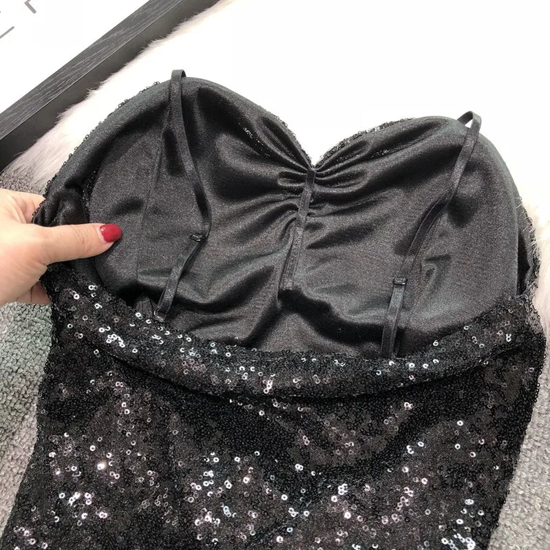 Women's Fashion Sexy Women Nick Sparkling Sequins Vest Harness At Night Binder Chest