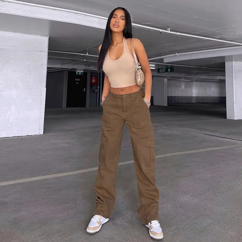 Y2K High Waist Slimming Loose Jeans for Women European and American Clothing Street Fashion Workwear Straight Trousers brown