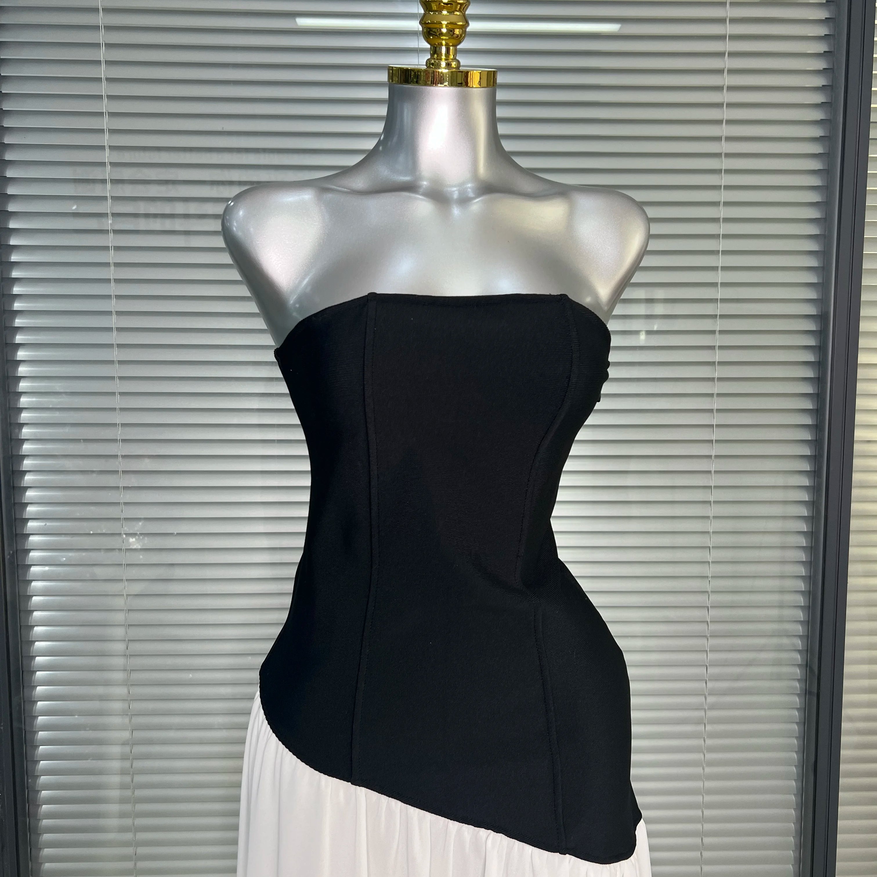 Brand New 2025 Women Sexy Strapless Bodycon Maxi Dress Patchwork High Street Evening Party Dress Vestido