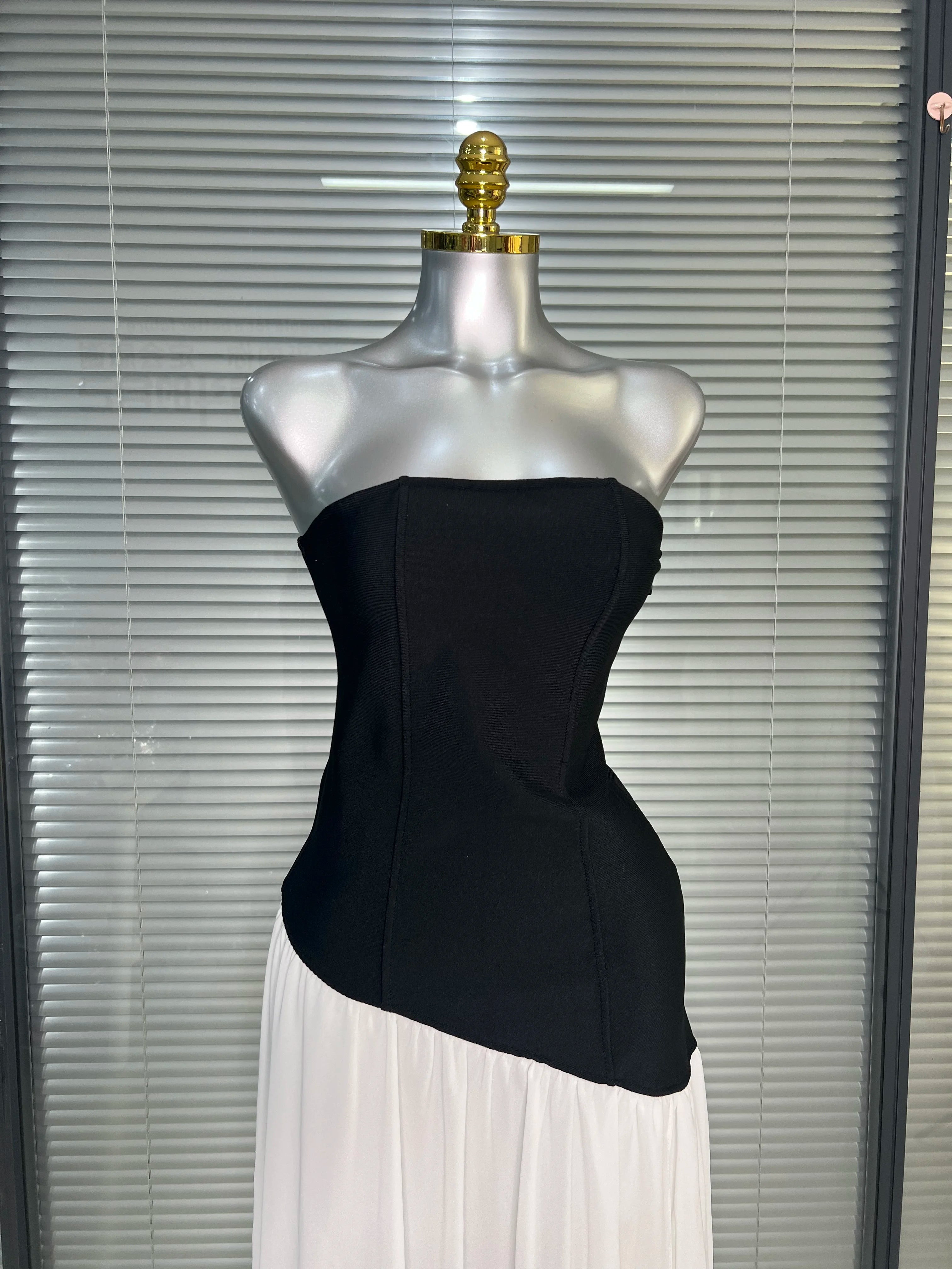 Brand New 2025 Women Sexy Strapless Bodycon Maxi Dress Patchwork High Street Evening Party Dress Vestido