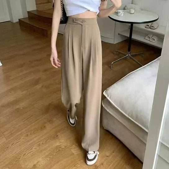 New UZZDSS Loose Flowing Pleated Trousers Khaki