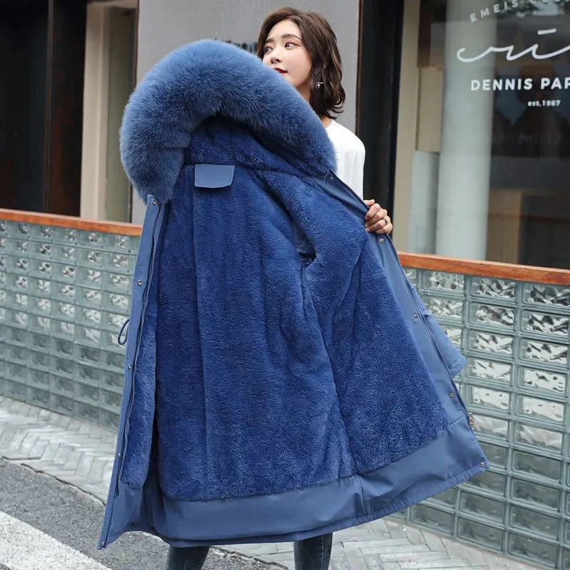 Winter Jacket Women Parka Clothes Long Coat Wool Liner Hooded Jacket Fur Collar Thick Warm Snow Wear Padded Parka