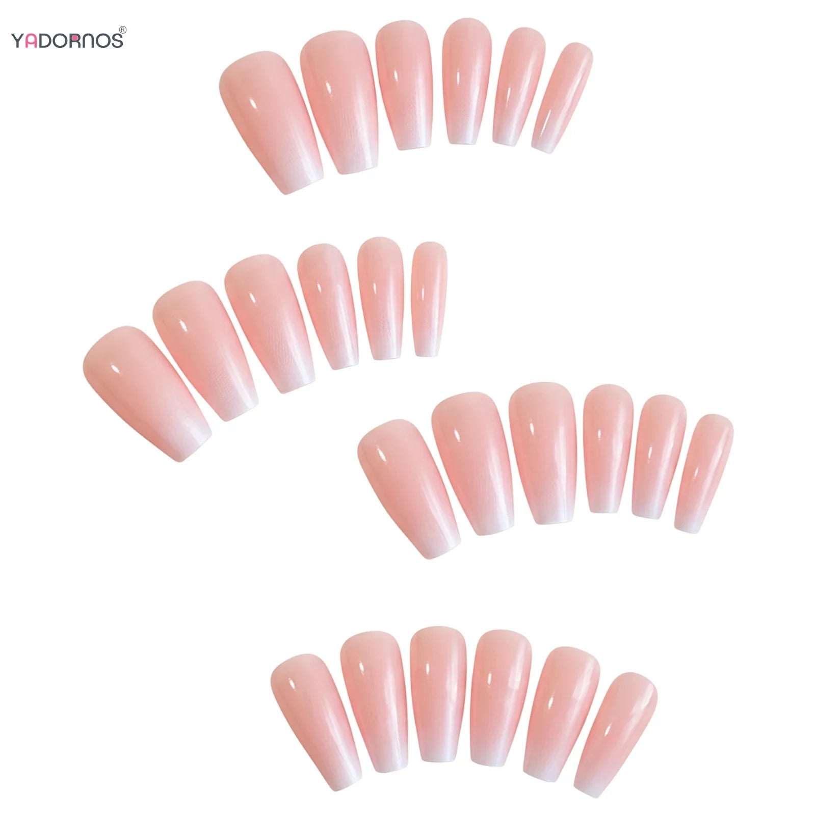 Gradient Pink Fake Nails 24Pcs Medium-length Coffin Press On Nails Sweet Girls Charm Manicure Full Cover Acrylic False Nails