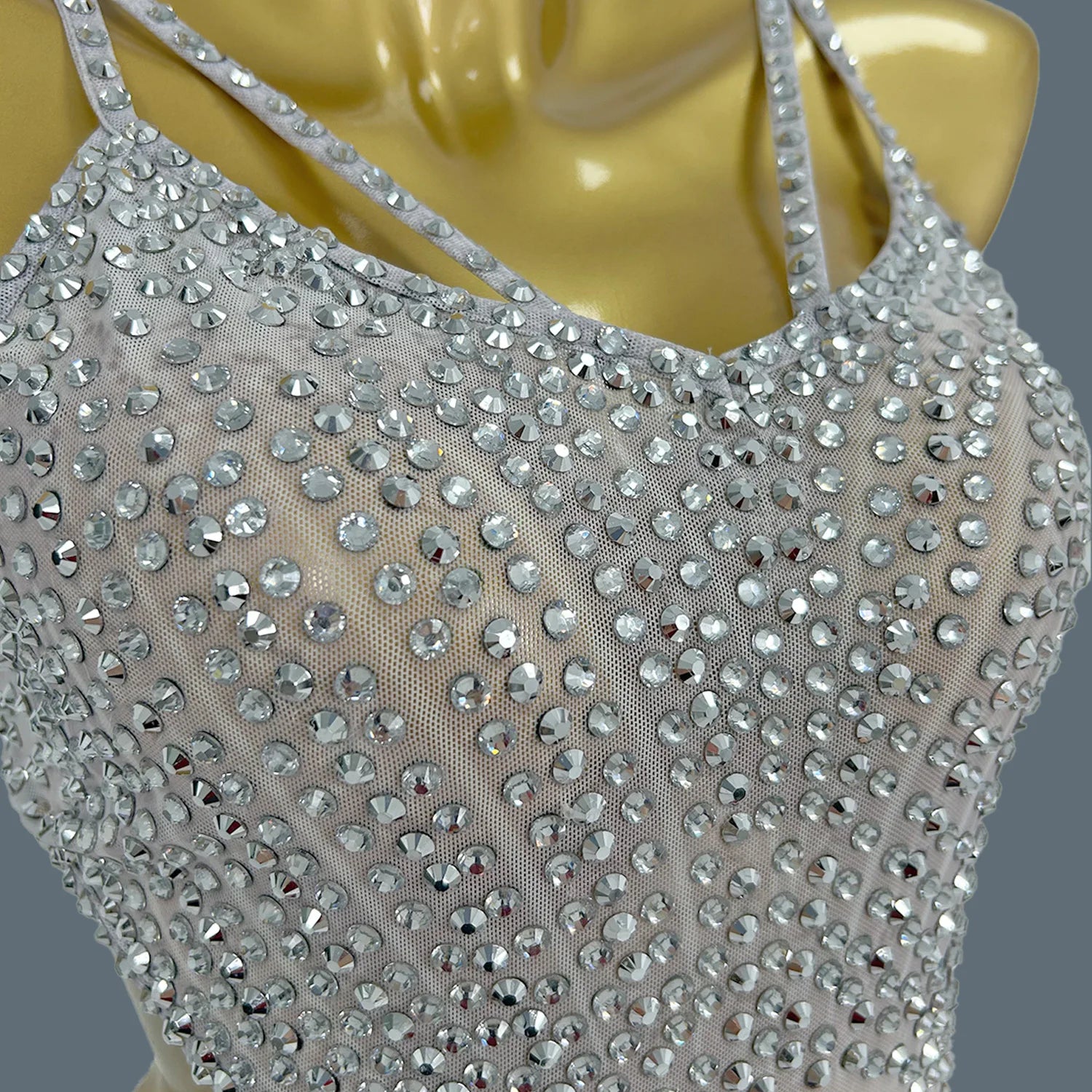 Gorgeous Rhinestone See Through White Strap Dress Club Party Long Dress Lady Sexy High Slit Prom Dress Women Evening Gowns Xigua