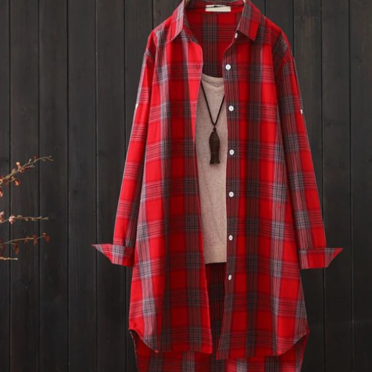 Plaid Medium Long Blouses Casual Style Loose Shirts Female Summer Beach Sunscreen Blouses Fashion Korean Style Female Blouses
