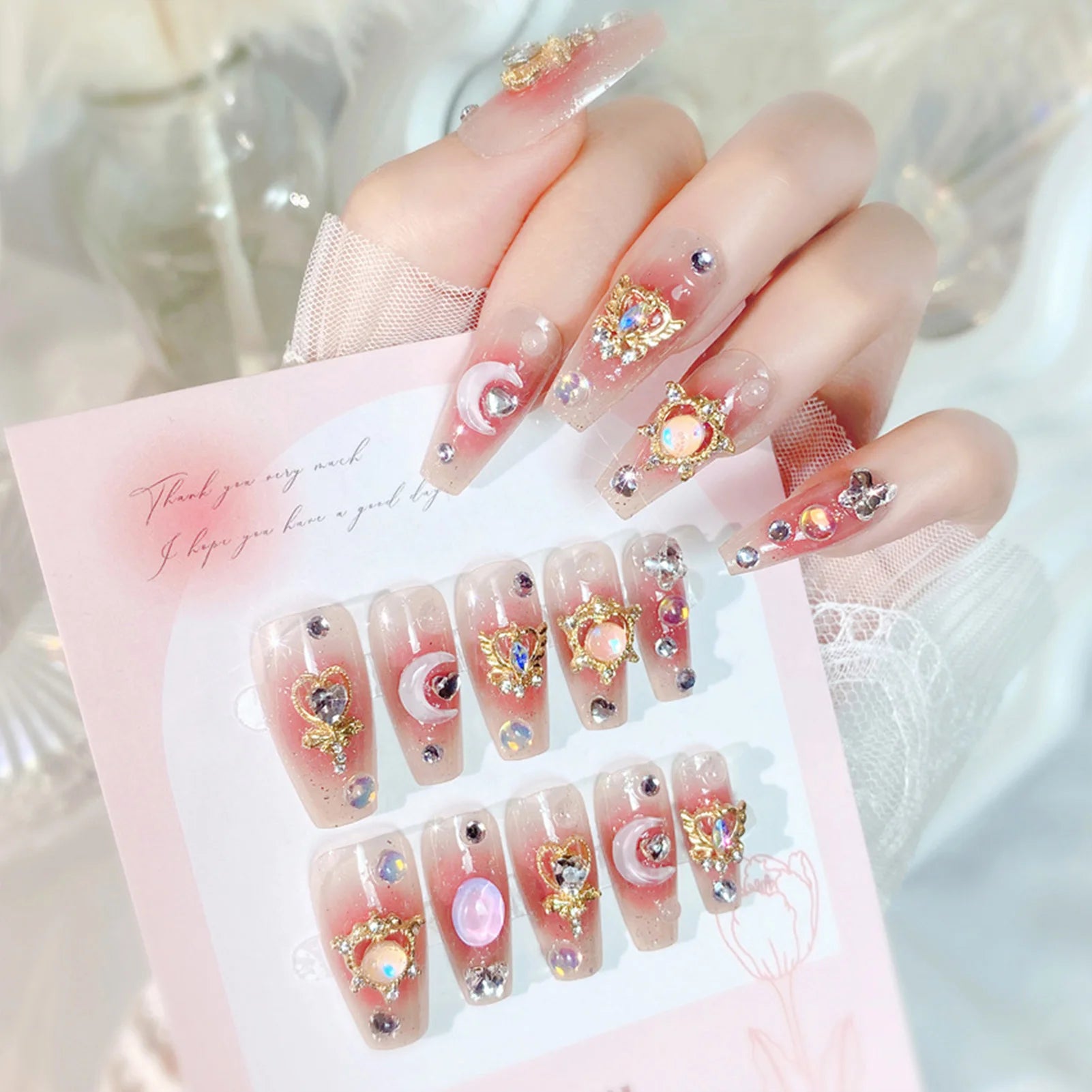 Red Tip False Nails With 3D Flower Decor Lightweight And Easy To Stick Fake Nail For Daily And Parties Wearing Portable Nail Art