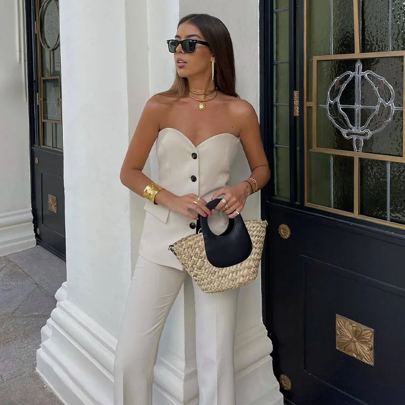 ZATRHMBM 2022 New Fashion Vintage Clothes For Lady Sleeveless Button Underwear Style Vest Patch Pocket White Crop Top Female